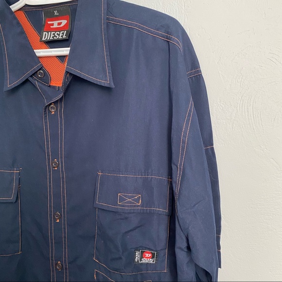 DIESEL Button Down Shirt Blue with Orange Accents - Picture 4 of 11